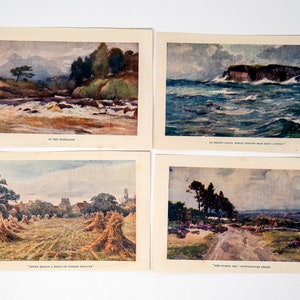 Set of 14 small vintage colour illustrations for framing, countryside themed, one seascape, one garden, not mounted or matted, not framed. image 3