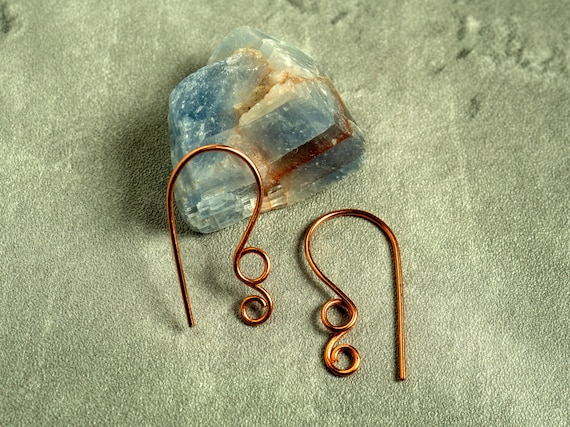 Swirled Copper Ear Wires: Artisan-Made French Hooks, unusual design, for making earrings.