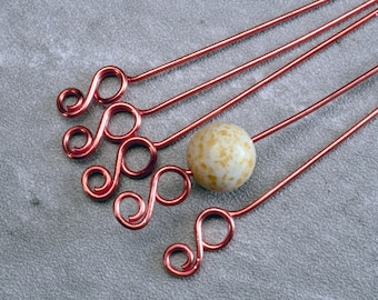 Alfileres de cabeza de cobre, diseño de doble bucle, hechos a mano.