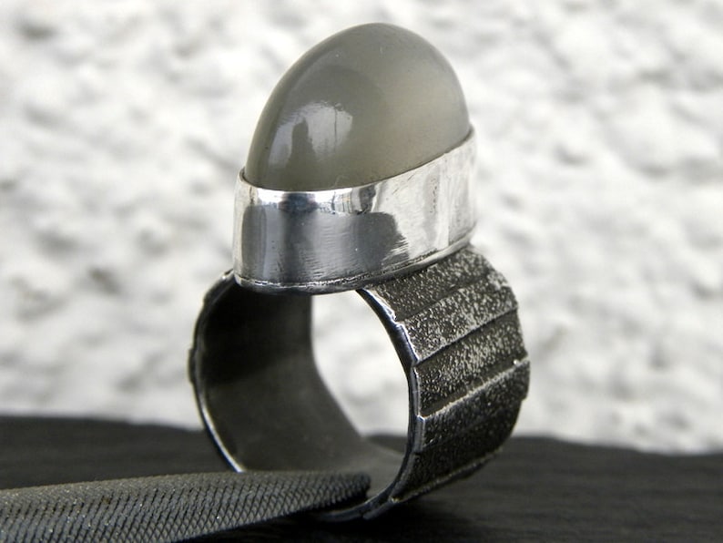 Raw Sterling Silver Moonstone Ring Statement Ring Cocktail Ring Contemporary Art Jewelry Wide Band Unique Modern SALE