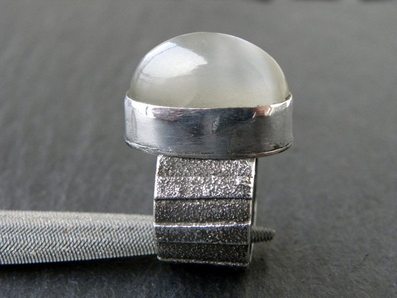 Raw Sterling Silver Moonstone Ring Statement Ring Cocktail Ring Contemporary Art Jewelry Wide Band Unique Modern SALE