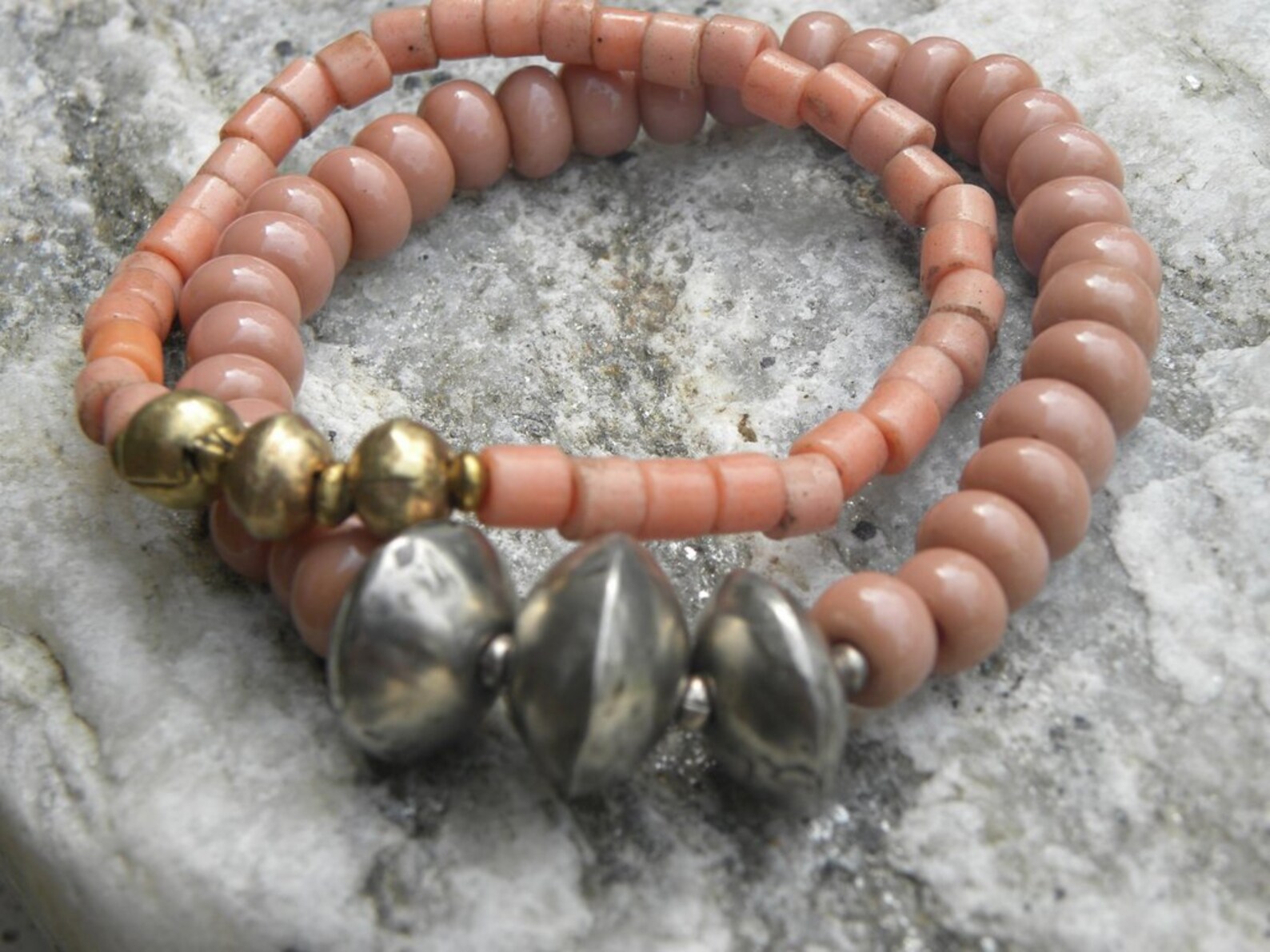 Old African Beads Bracelet Pale Pink Mauve Pink Elastic - Etsy