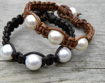 Leather and Pearls The Ultimate Beach Bracelet Braided Leather