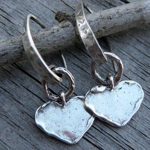 Artisan Raw Sterling Silver Heart Earrings Handcrafted Textured Organic Urban Modern Rustic Unique OOAK image 2