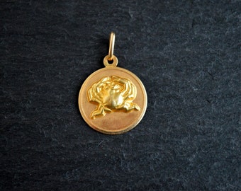 18K Solid Gold Zodiac Cancer Necklace, Zodiac Jewelry, Zodiac Sign, Coin Pendant, Christmas Gift