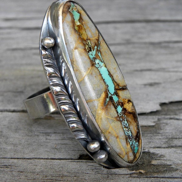 Sterling Silver Turquoise Ring Royston Ribbon Turquoise Ring  Handcrafted Modern Urban BOHO