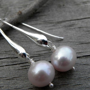 Soft Pink Pearls and Sterling Silver Earrings Modern European Bridal Bridesmaids image 5