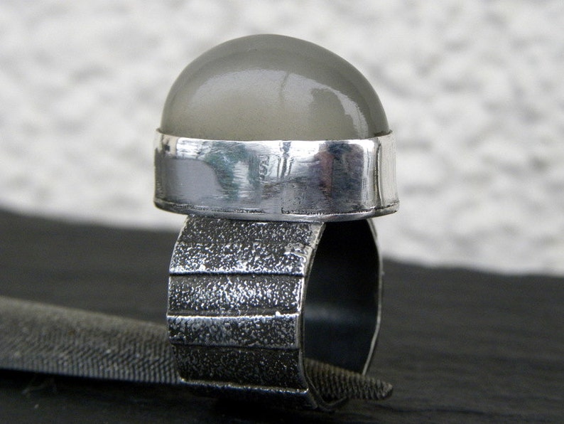 Raw Sterling Silver Moonstone Ring Statement Ring Cocktail Ring Contemporary Art Jewelry Wide Band Unique Modern SALE