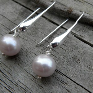 Soft Pink Pearls and Sterling Silver Earrings Modern European Bridal Bridesmaids image 2