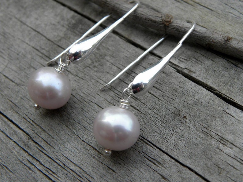 Soft Pink Pearls and Sterling Silver Earrings Modern European Bridal Bridesmaids image 2