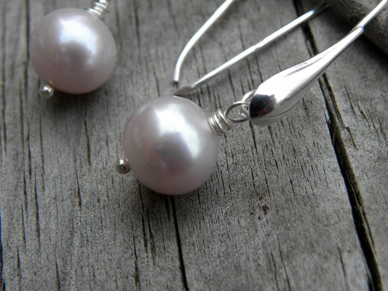 Soft Pink Pearls and Sterling Silver Earrings Modern European Bridal Bridesmaids image 3