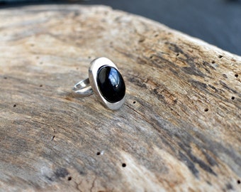 Black Onyx Ring Sterling Silver Statement Ring Band Oxidized Modern Urban Geometrical Unique Size 8