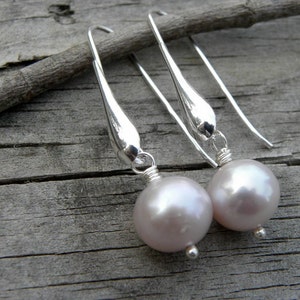 Soft Pink Pearls and Sterling Silver Earrings Modern European Bridal Bridesmaids image 1