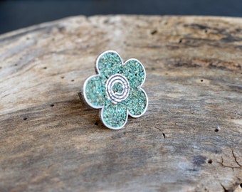 Sterling Silver Turquoise Ring Turquoise Flower Ring Statement Handcrafted Modern Urban BOHO