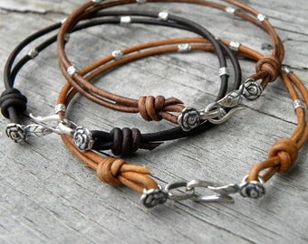 Sterling Silver and Leather The Little Flower Bracelet