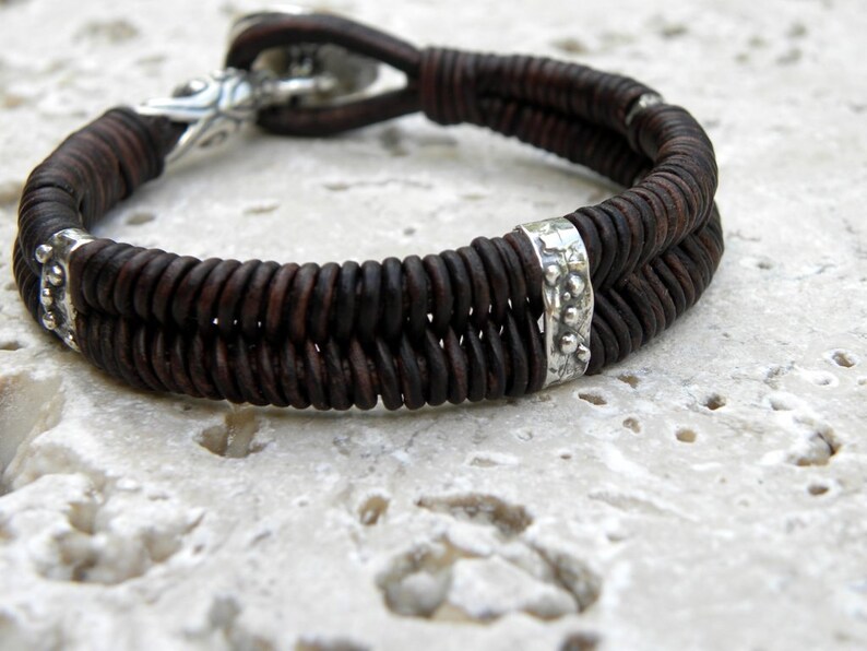 Sterling Silver Chocolate Leather Bracelet Artisan Bracelet - Etsy