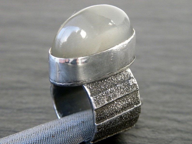 Raw Sterling Silver Moonstone Ring Statement Ring Cocktail Ring Contemporary Art Jewelry Wide Band Unique Modern SALE