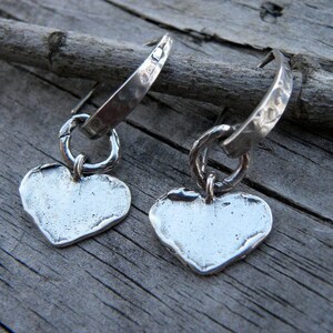 Artisan Raw Sterling Silver Heart Earrings Handcrafted Textured Organic Urban Modern Rustic Unique OOAK image 3