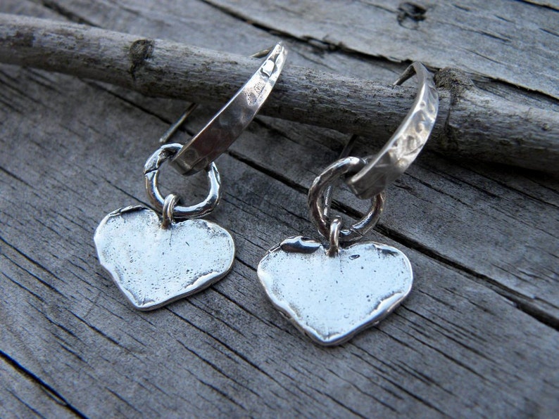 Artisan Raw Sterling Silver Heart Earrings Handcrafted Textured Organic Urban Modern Rustic Unique OOAK image 3