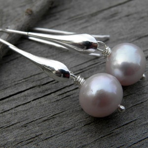 Soft Pink Pearls and Sterling Silver Earrings Modern European Bridal Bridesmaids image 4