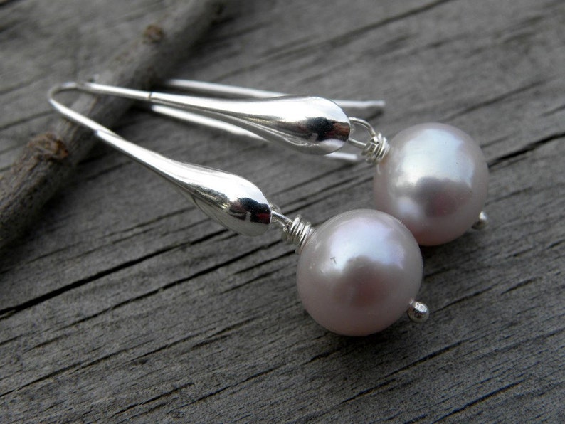 Soft Pink Pearls and Sterling Silver Earrings Modern European Bridal Bridesmaids image 4