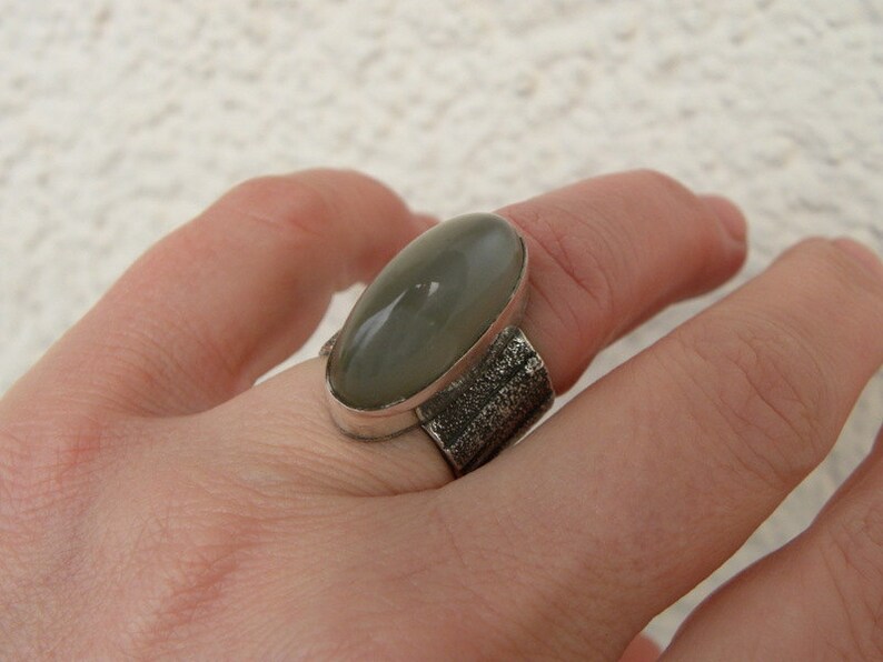Raw Sterling Silver Moonstone Ring Statement Ring Cocktail Ring Contemporary Art Jewelry Wide Band Unique Modern SALE