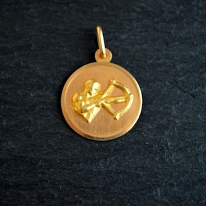 18K Solid Gold Zodiac Sagittarius Necklace, Zodiac Jewelry, Zodiac Sign, Coin Pendant, Christmas Gift
