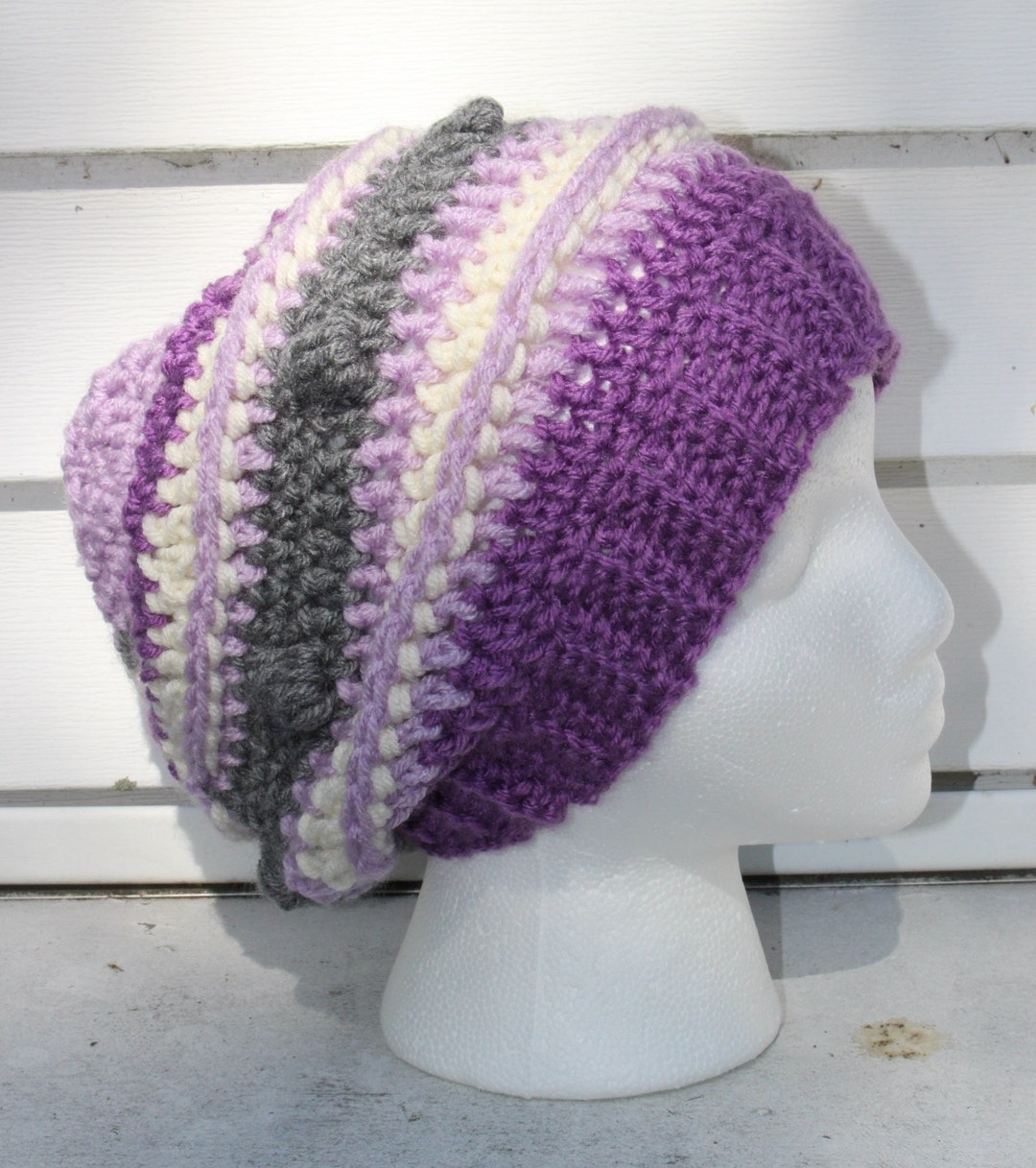 Handmade - Bobble Textured Hat Purples and Grey - Etsy display picture 1