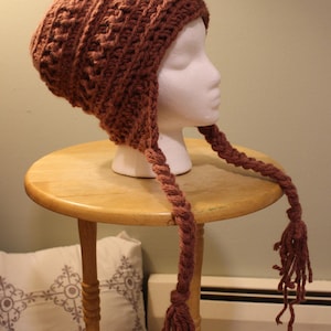 Earthy Mauve Chunky Soft Ear Flap Hat with Braids