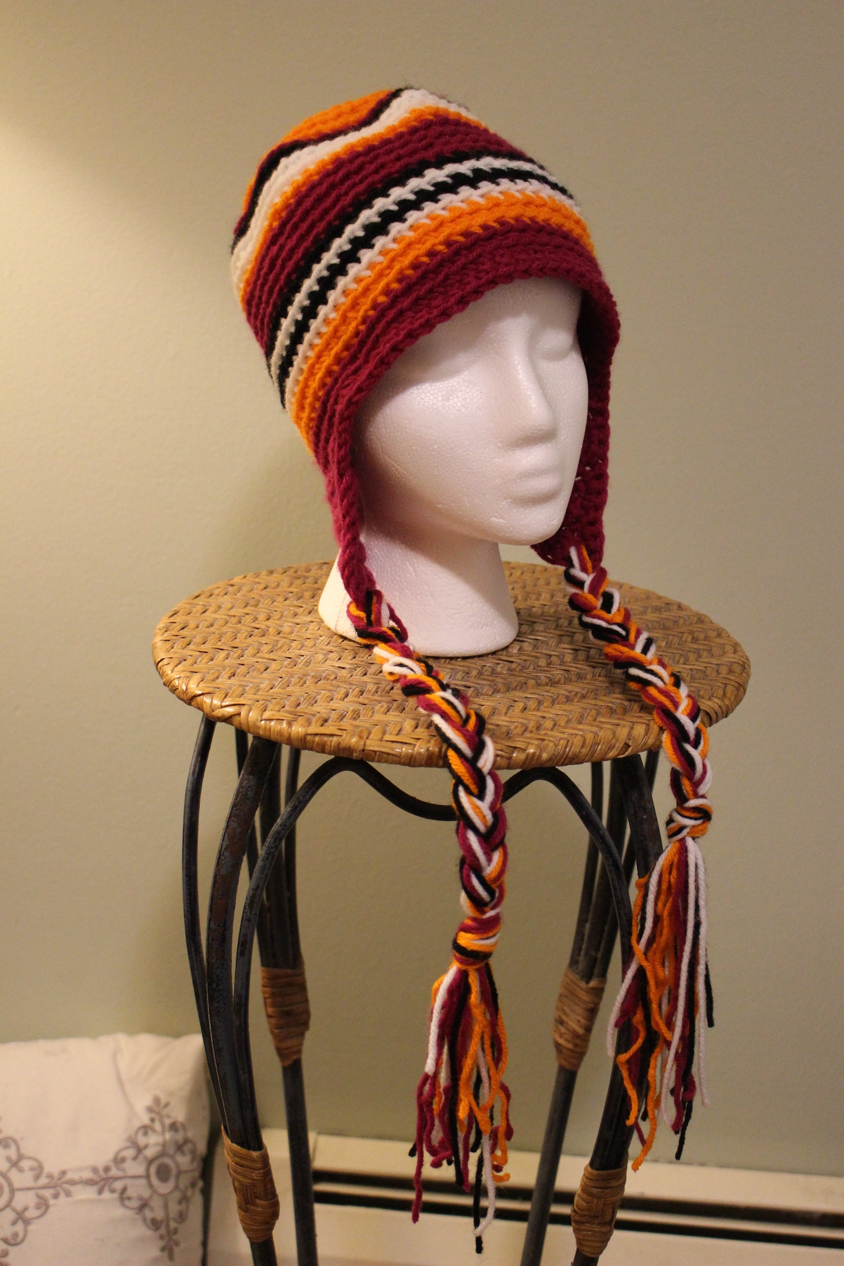 Striped Ear Flap Hat - Handmade - Etsy