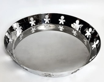 Alessi Girotondo Stainless Steel Tray, KingKong Design, Deeper Sides, Made Italy, Little People Cutout