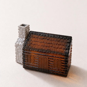 Vintage Avon Carte Blanche Log Cabin Cologneflaska | Bärnstensfärgat glas | Figurativ | 1970-talet | Tom, Grandpacore