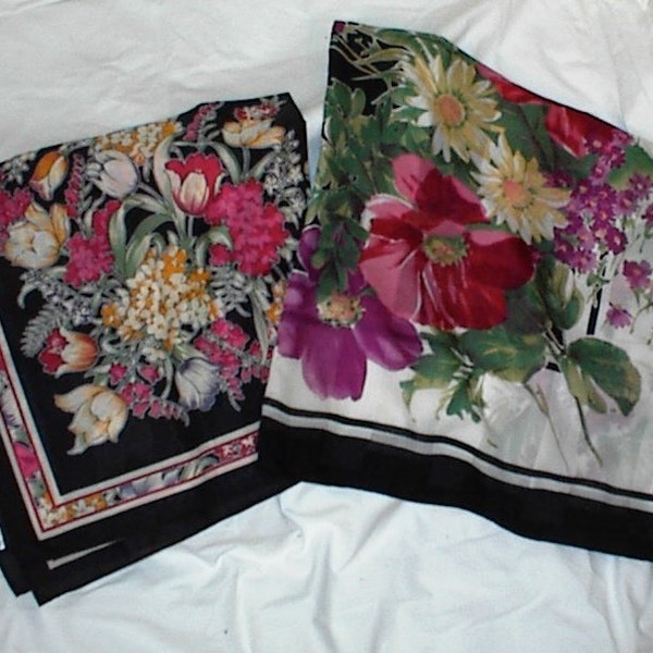 Vintage 60’s 2 Polyester Floral Scarfs