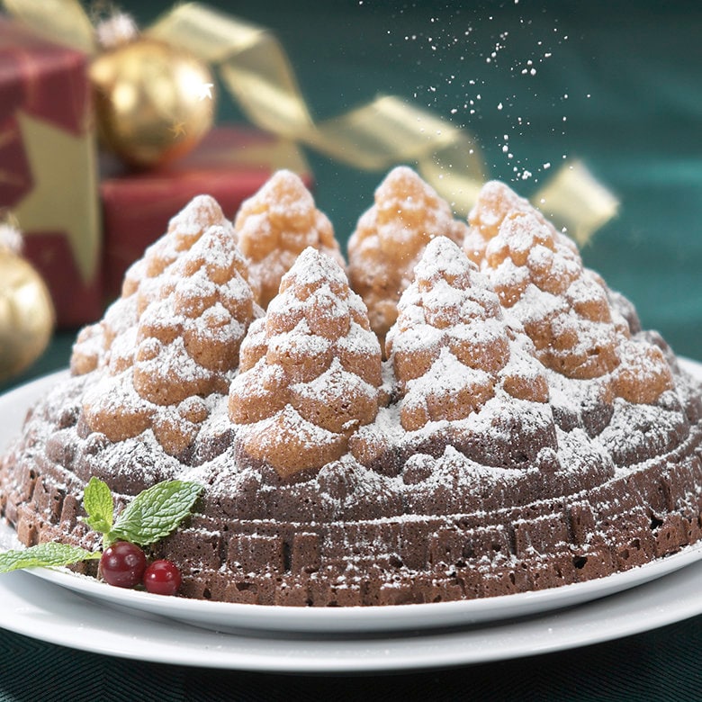  Nordic Ware Pine Forest Bundt Pan, Metallic & Cozy Village Gingerbread  House, 6 Cups, Silver: Home & Kitchen