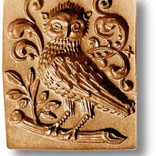 Owl with Leafy Vines springerle cookie mold 3412