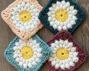 Crochet Granny Square Coaster | Handmade Coaster | Granny Square | Coaster | Daisy Coaster | Crochet Flower Coaster