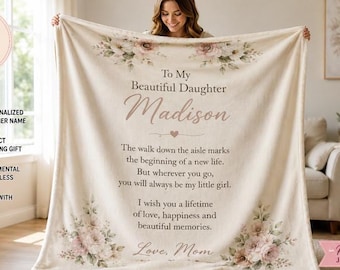 Personalized Daughter Wedding Sherpa Blanket | Floral Keepsake Gift
