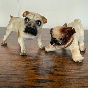 Zwei Vintage Bulldogge Welpen Figuren 1950er Jahre