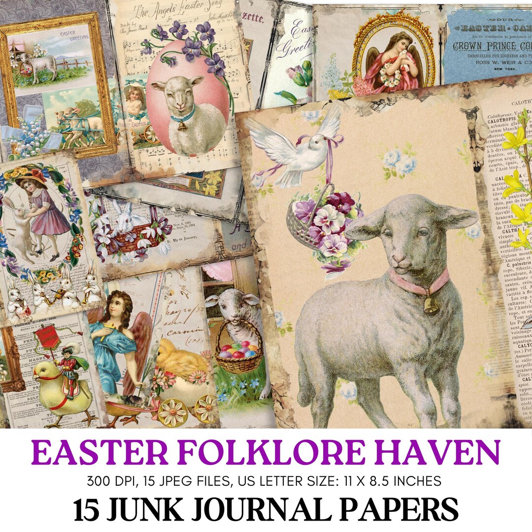 Vintage Easter Junk Journal Papers Printable Floral Bunny Paper Kit ...