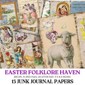 Vintage Easter Junk Journal Papers Printable Floral Bunny Paper Kit Junk Journal Pages Digital Scrapbook Spring Journal Easter Egg JJ004