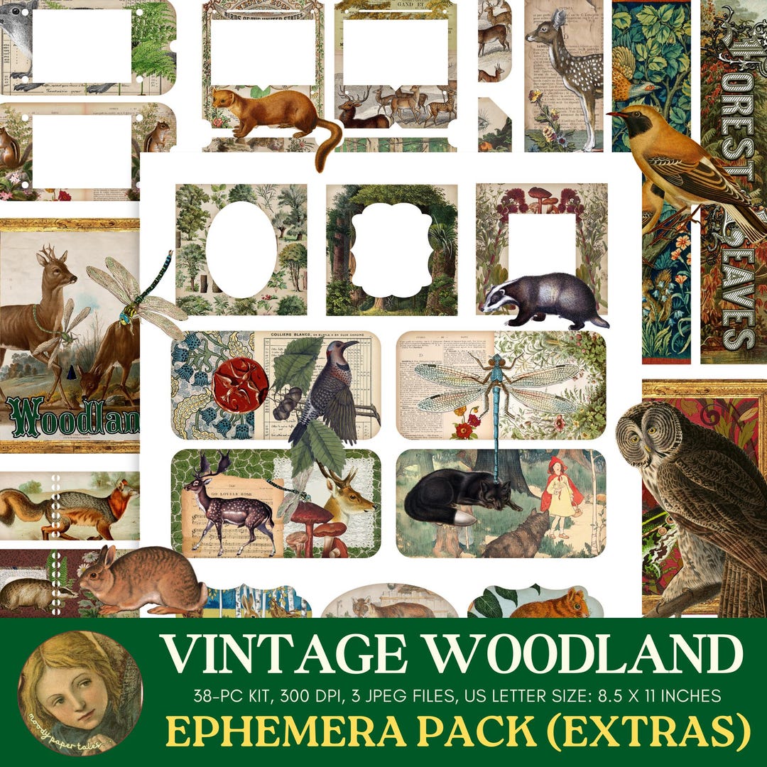 Vintage Woodland Junk Journal Ephemera Pack Printable Vintage Ephemera ...