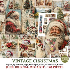 Vintage Christmas Mega Junk Journal Kit, Printable Ephemera, Winter Junk Journal Papers, Tags, Folio Kit, Scrapbook Paper Craft, JJ001