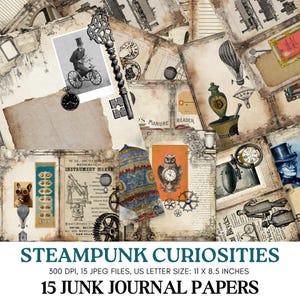 Vintage Steampunk Junk Journal Pages Printable Digital Papers Steampunk Collage Mechanical Scrapbook Grunge Paper Steam Punk Craft Kit JJ007