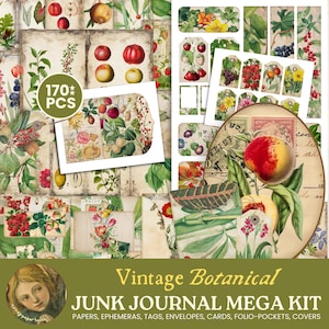 Vintage Botanical Junk Journal Kit, Vintage Ephemera, Junk Journal Pages, Decorative Paper, Folio Kit, Tags, Envelopes, Crafting Kit, JJ002