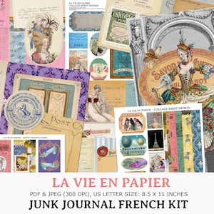 Vintage French Journal Ephemera Printable Junk Journal Kit French Receipt Digital Paper Collage Sheet Postcard Scrapbooking Papier Washi