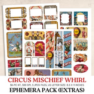 Vintage Circus Junk Journal Ephemera Pack afdrukbare Circus Ephemera Set Junk Journal Papers Digital Circus Animals Digital Journal Kit JJ006
