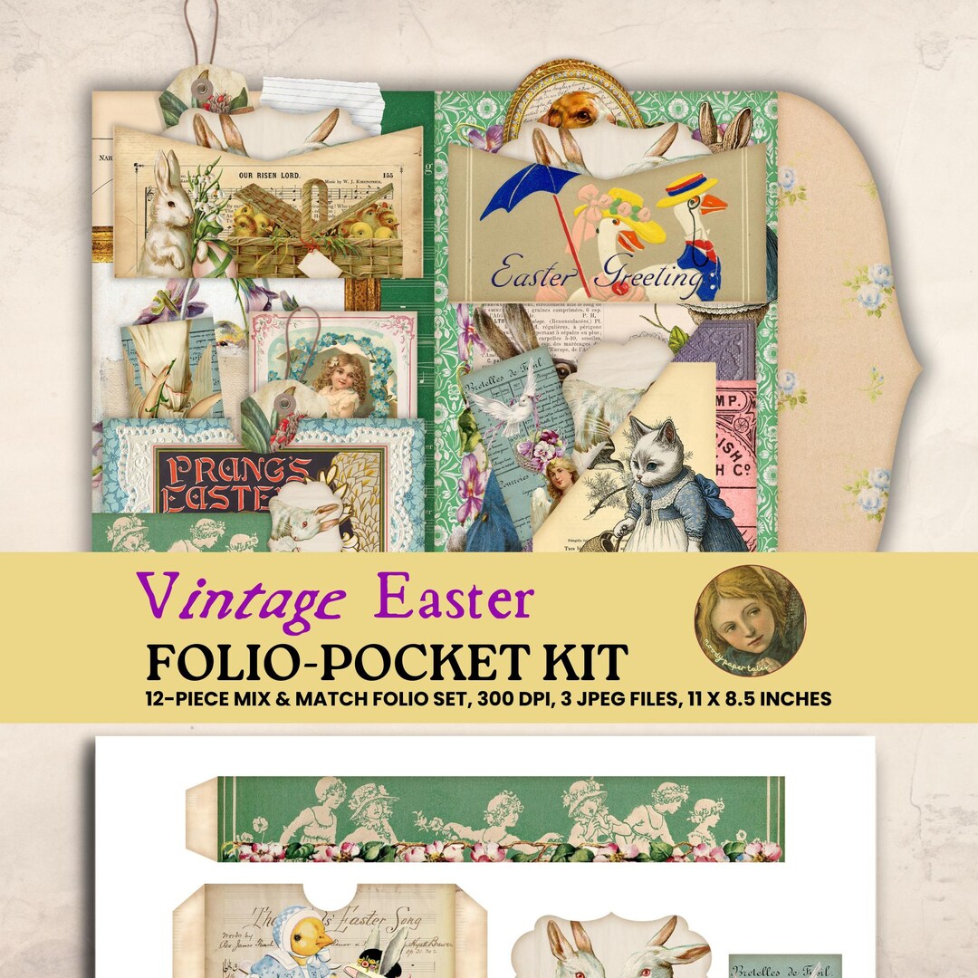 Junk Journal Folio Vintage Easter Folio Kit Printable Folio Pocket