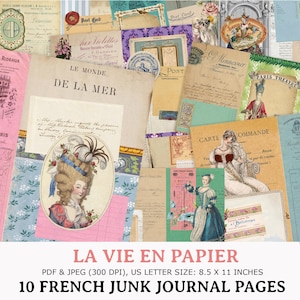Vintage French Junk Journal Papers Printable Junk Journal Kit French Receipt Digital Papers Junk Journal Pages Scrapbooking Papier Craft Kit