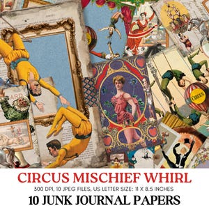 Vintage Circus Junk Journal Pages Printable Digital Papers Junk Journal Papers Digital Circus Paper Craft Scrapbooking Collage Sheet JJ006
