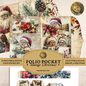 Vintage Christmas Junk Journal Folio Kit, Vintage Christmas Pockets, Junk Journal Pockets, Vintage Ephemera, Scrapbook Paper Craft, JJ001